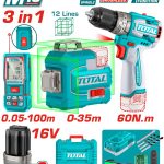 طقم كومبو ميزان ليزر 12 خط و شنيور و متر ليزر - TOSLI250101